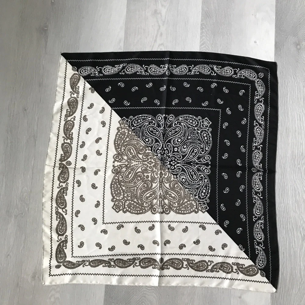 SATIN BLACK WHITE BANDNA SQUARE SCARF